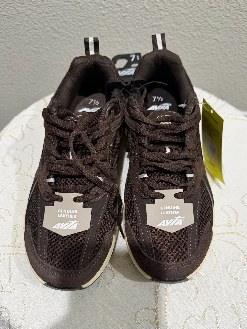 Avia Women's Dark Brown Mesh & Leather Lace-Up Sneakers